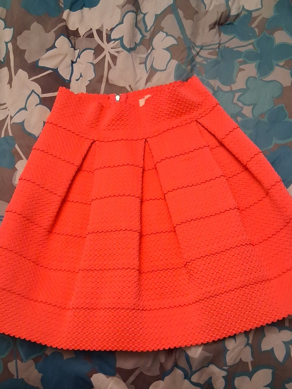 High-Waist Coral Mini Skirt with Structured Pleats